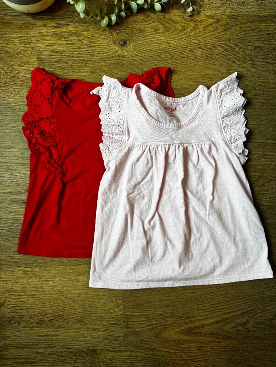 H&M Other - Girls Ruffle Sleeve Top Bundle | Cat & Jack & H&M | Pink & Red | Size 5-6Y / 6-6